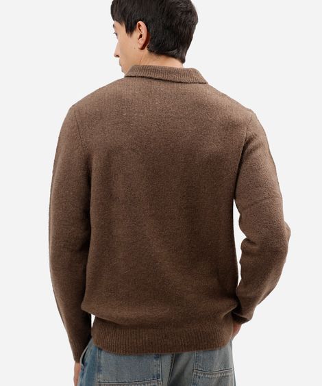 suéter masculino de tricot com bolso e zíper marrom