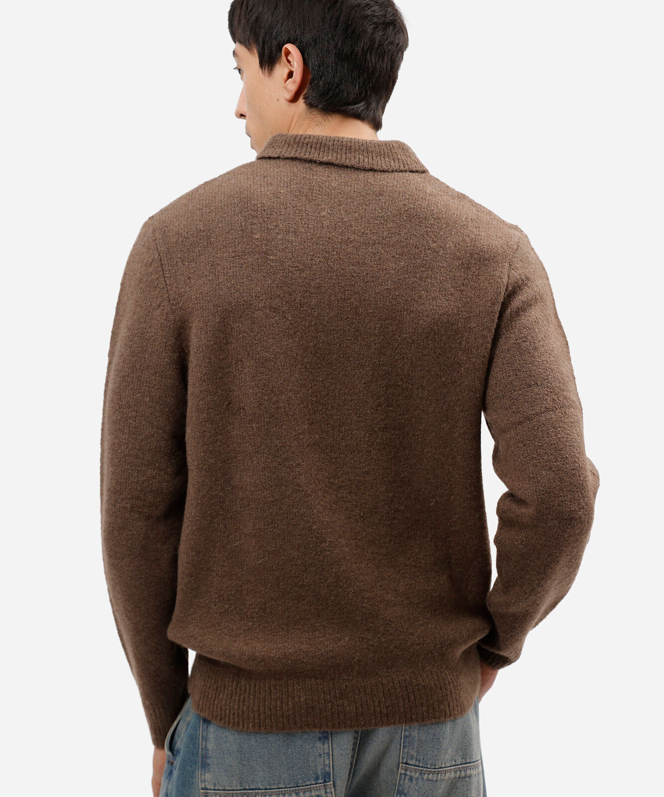 suéter masculino de tricot com bolso e zíper marrom