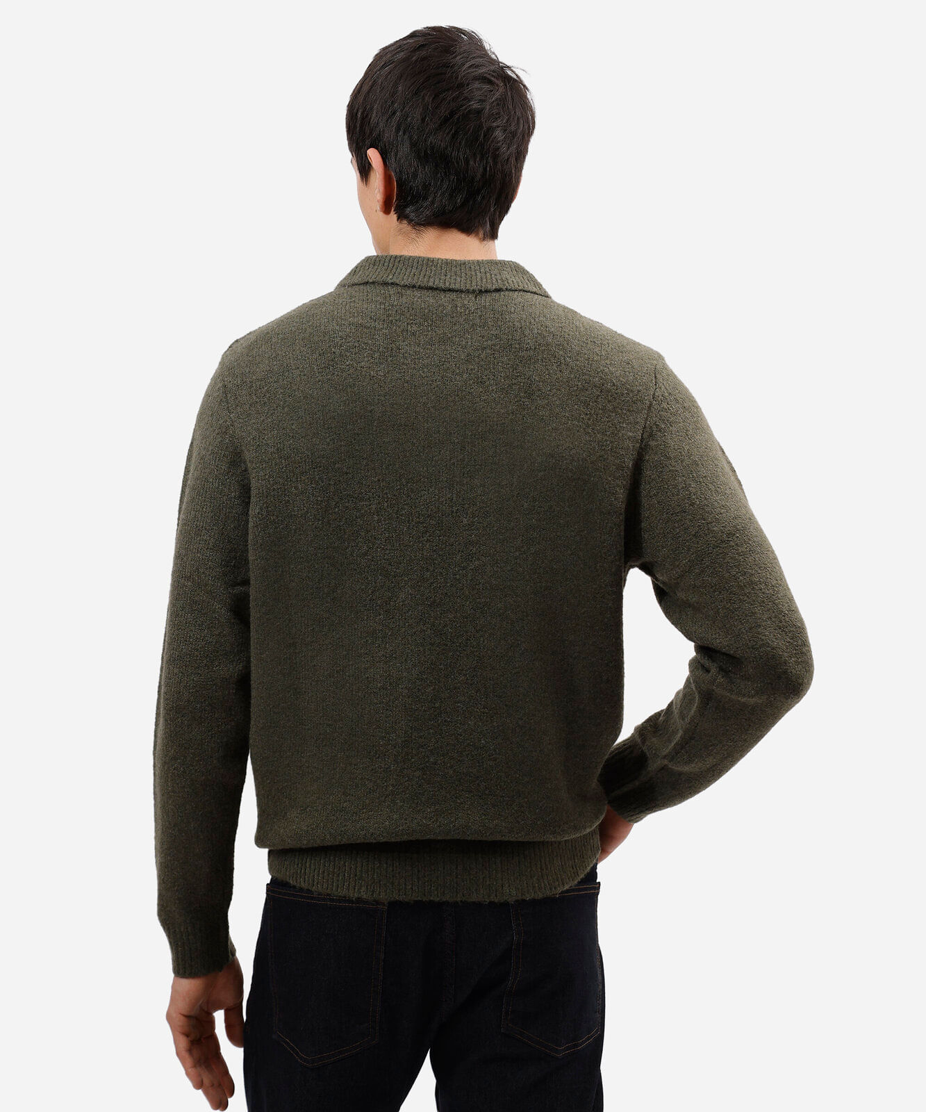 suéter masculino de tricot com bolso e zíper verde