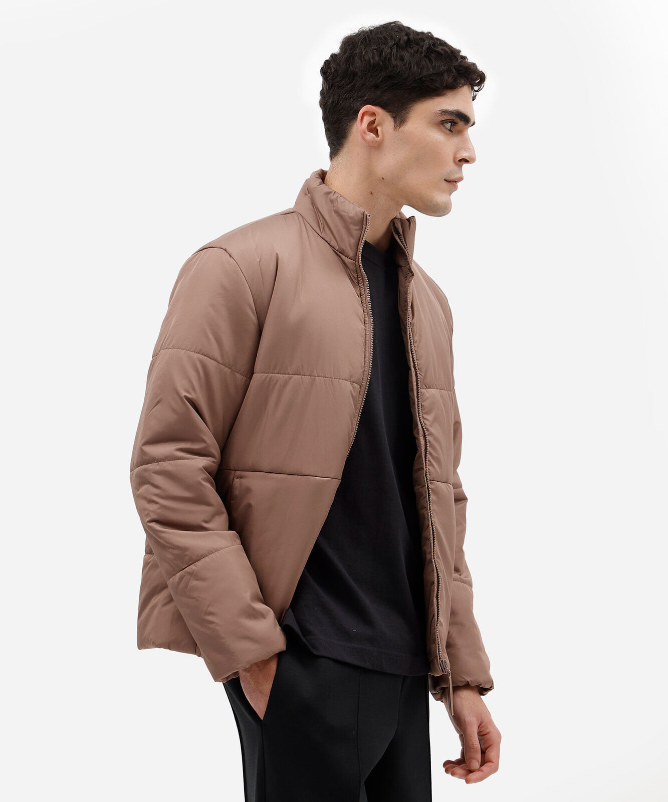 jaqueta masculina puffer esportiva marrom