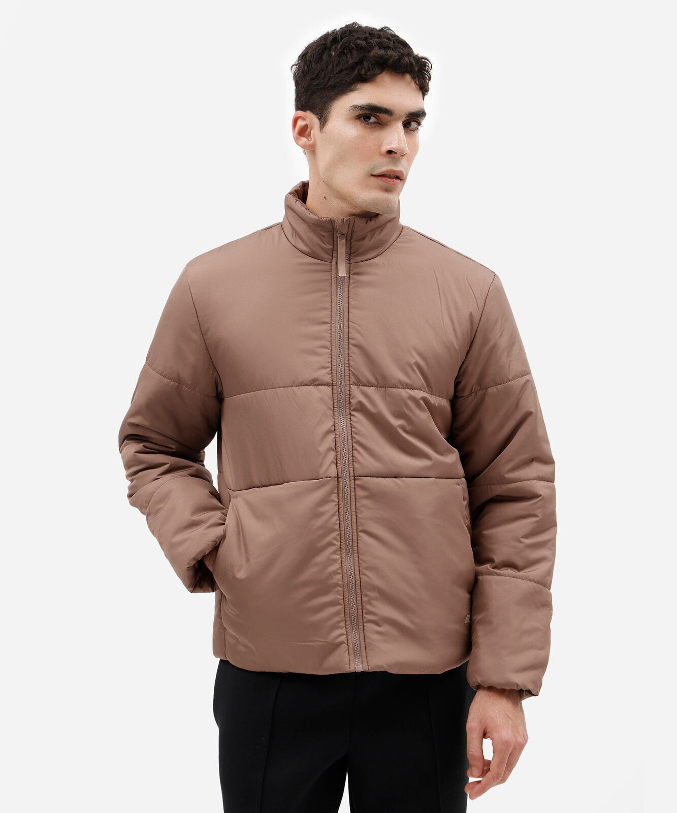 jaqueta masculina puffer esportiva marrom