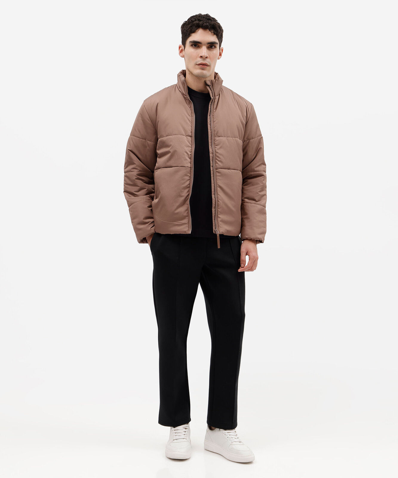 jaqueta masculina puffer esportiva marrom