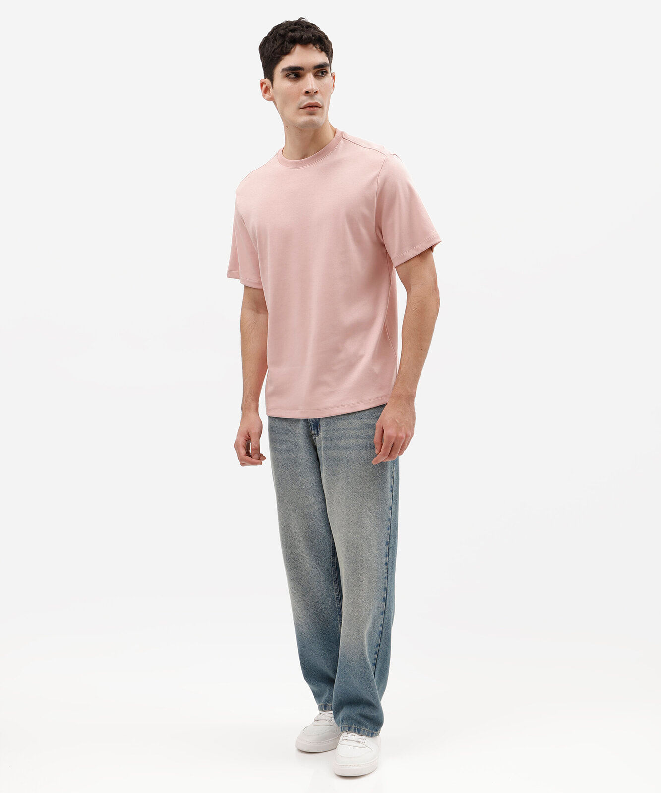 camiseta básica masculina comfort de malha interlock rosa