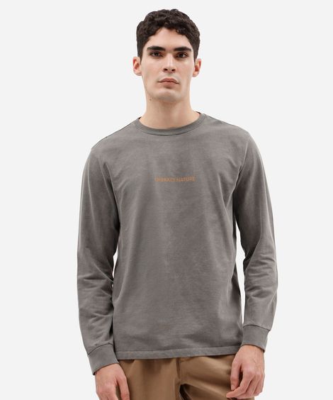 camiseta de manga longa masculina comfort de moletinho com estampa nas costas preta