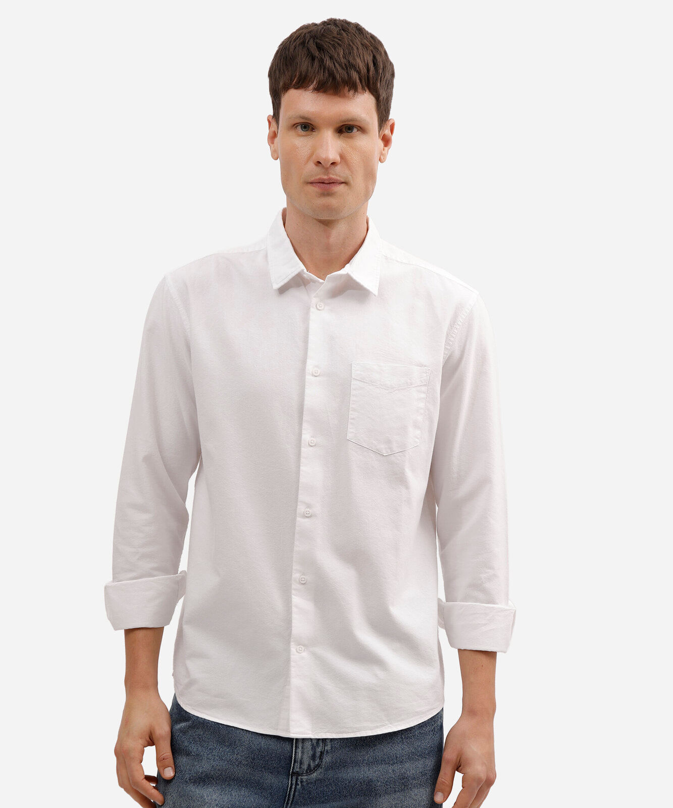 camisa comfort oxford manga longa - branco