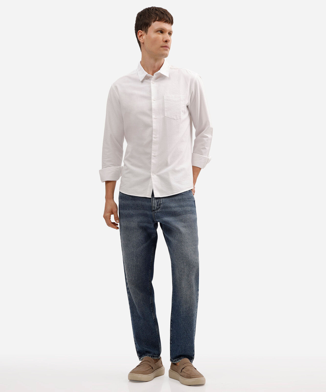camisa comfort oxford manga longa - branco