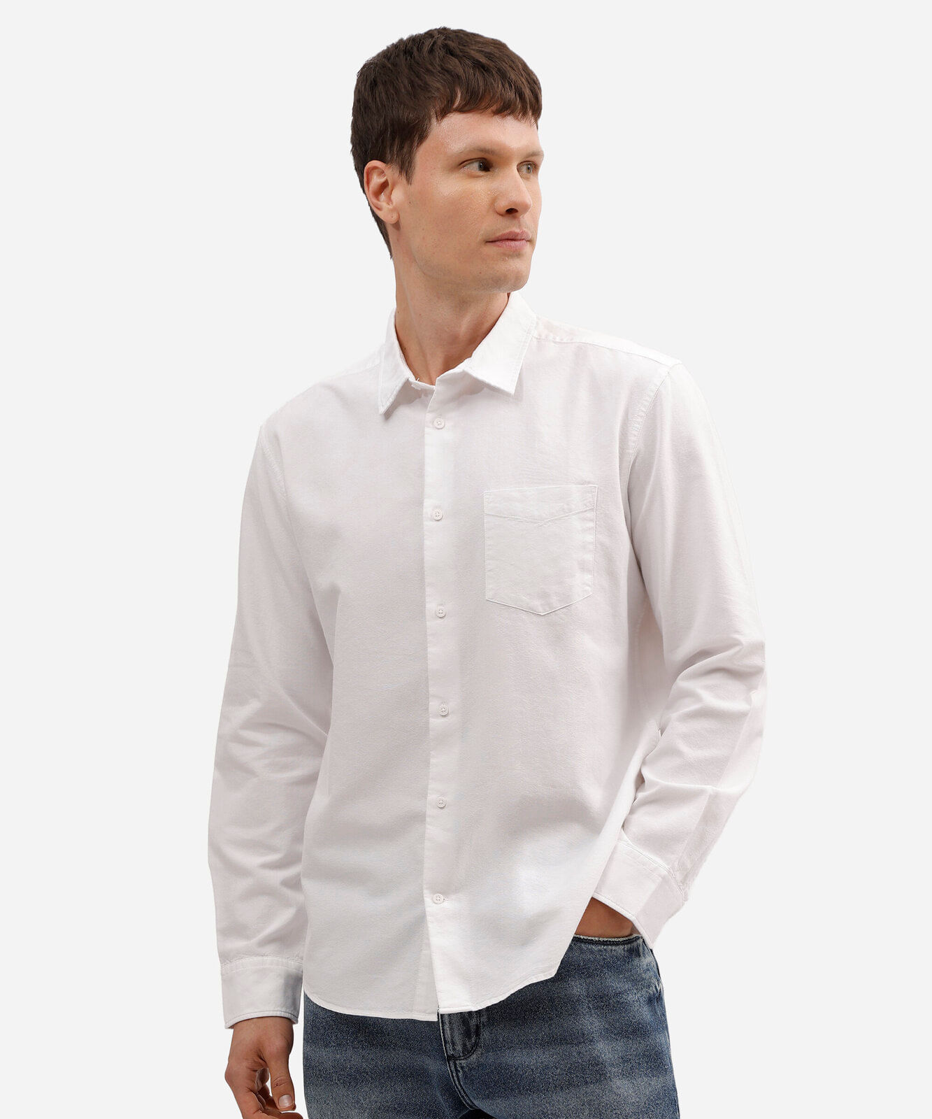 camisa comfort oxford manga longa - branco