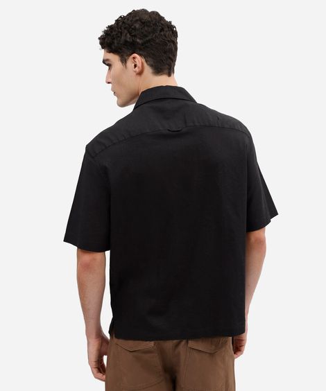 camisa masculina com linho manga curta preta