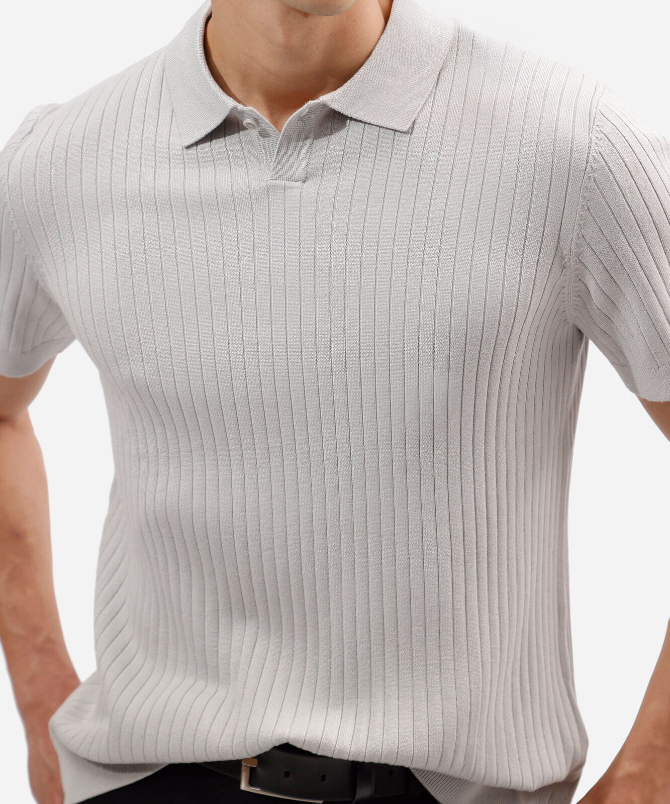 polo masculina de tricot canelado cinza