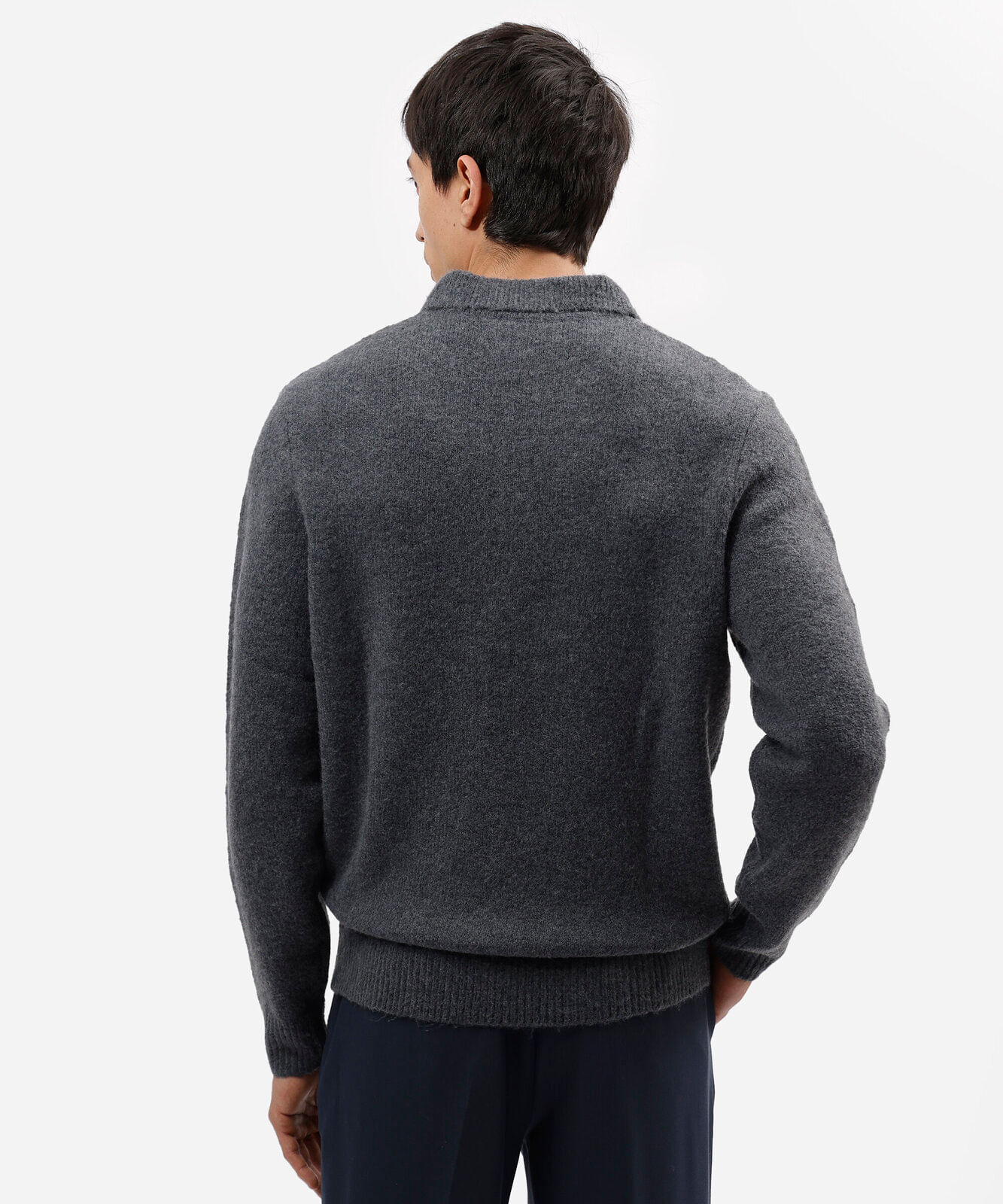 suéter masculino de tricot com bolso e zíper azul