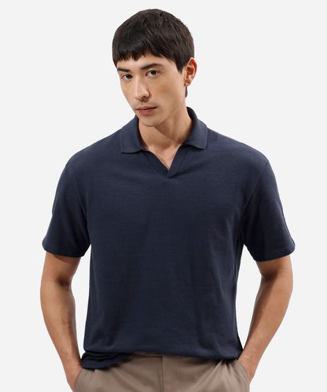 polo masculina de algodão manga curta texturizada azul