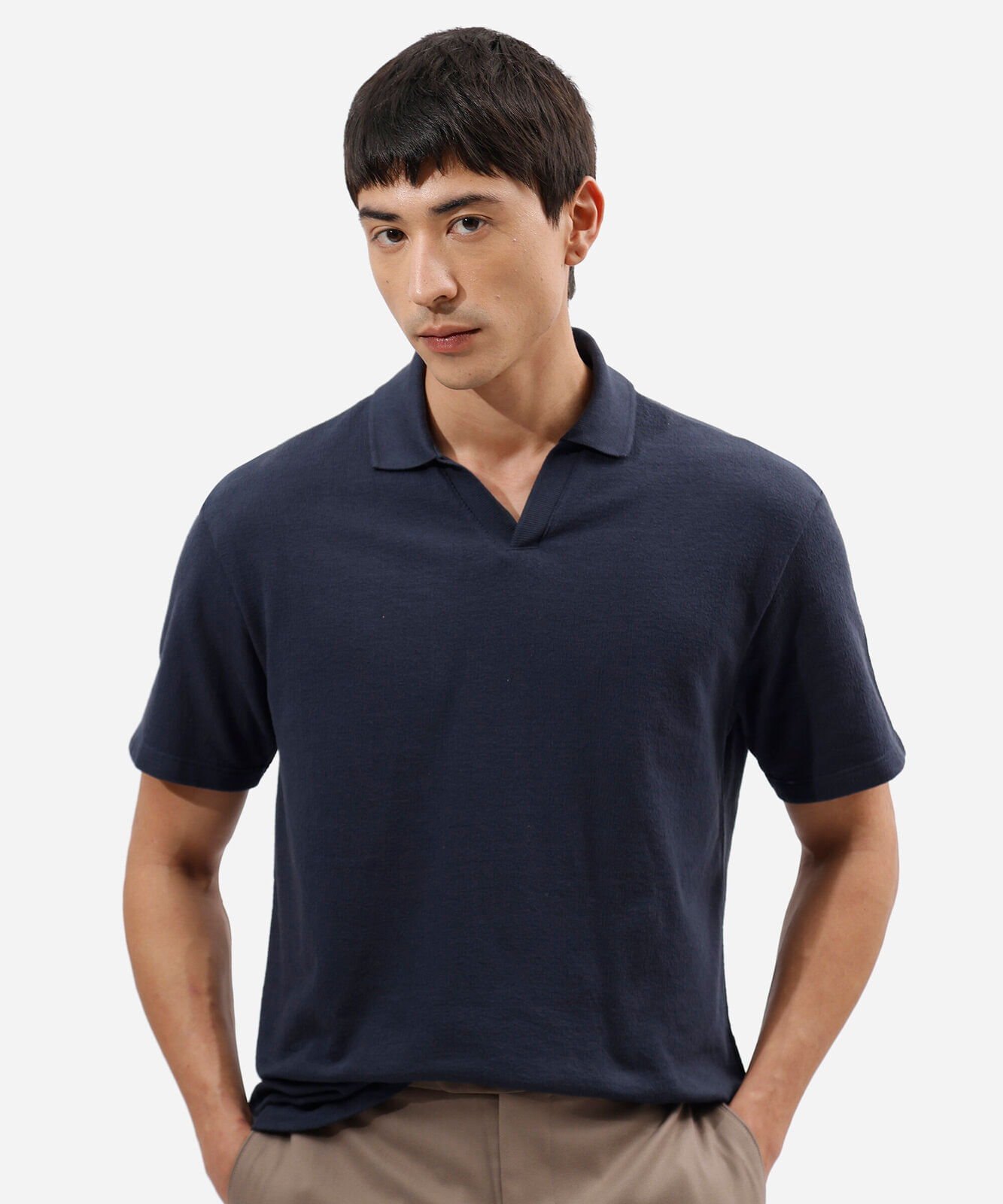 polo masculina de algodão manga curta texturizada azul