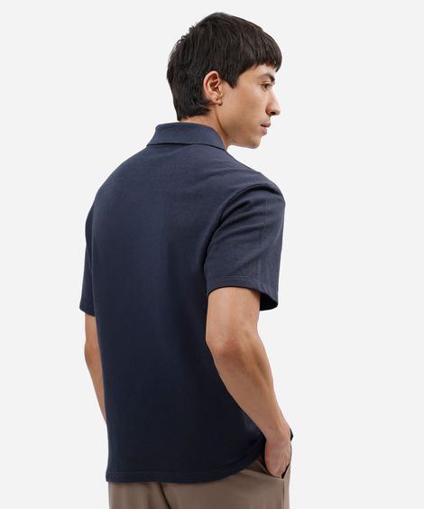 polo masculina de algodão manga curta texturizada azul