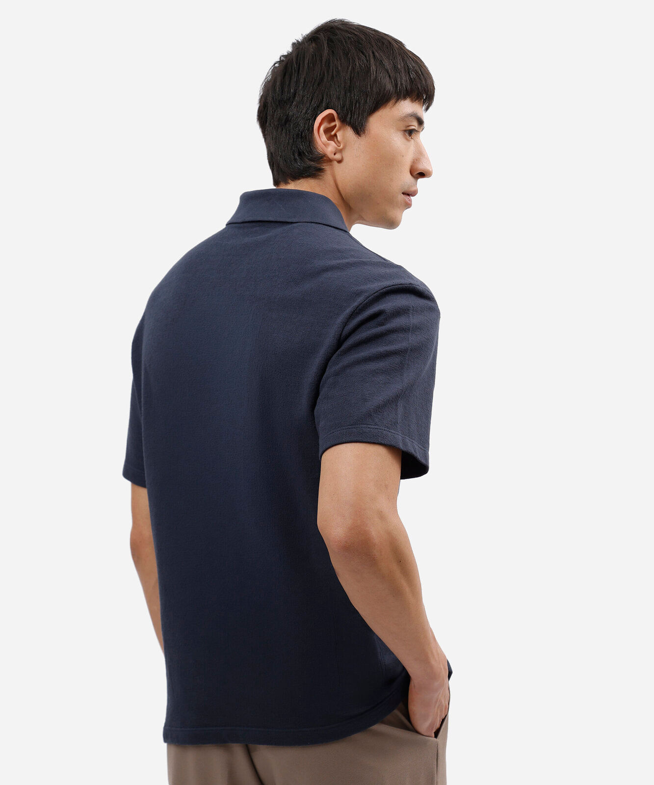 polo masculina de algodão manga curta texturizada azul