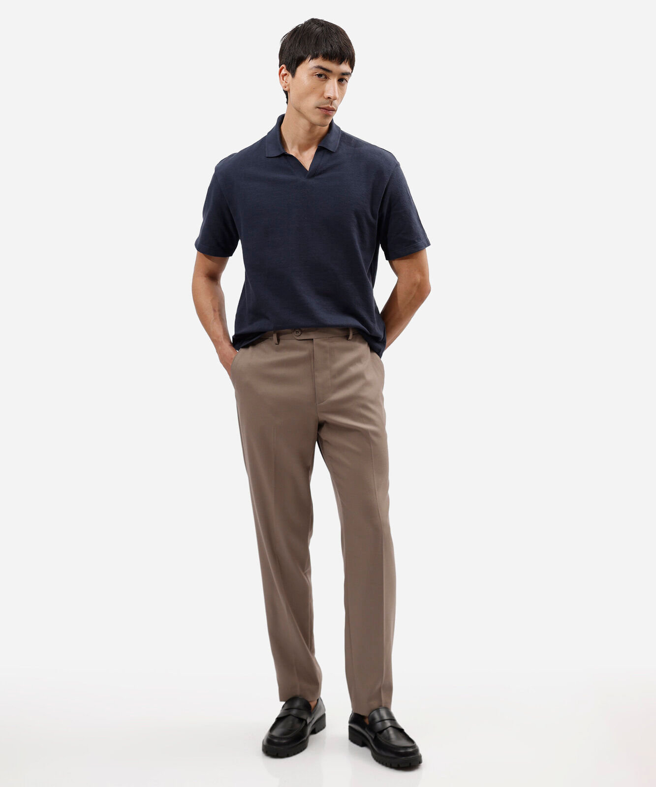 polo masculina de algodão manga curta texturizada azul
