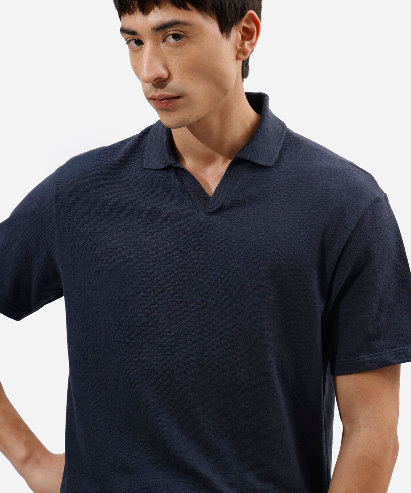 polo masculina de algodão manga curta texturizada azul