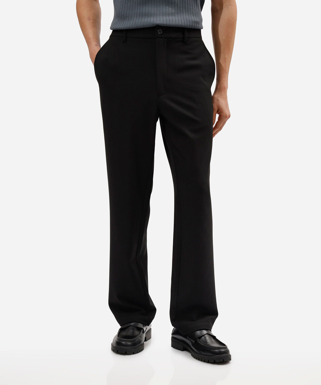 calça reta de alfaiataria masculina cós elástico preta