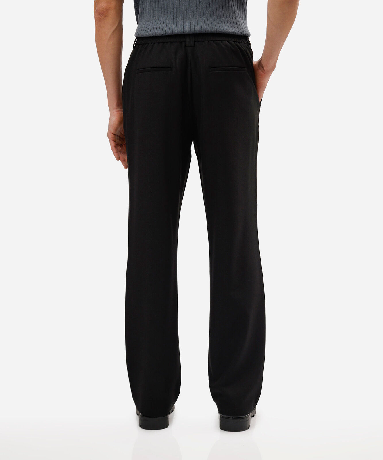 calça reta de alfaiataria masculina cós elástico preta