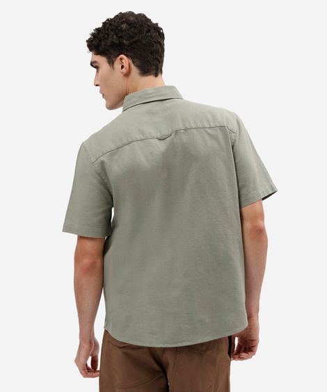 camisa comfort masculina de manga curta texturizada em algodão verde