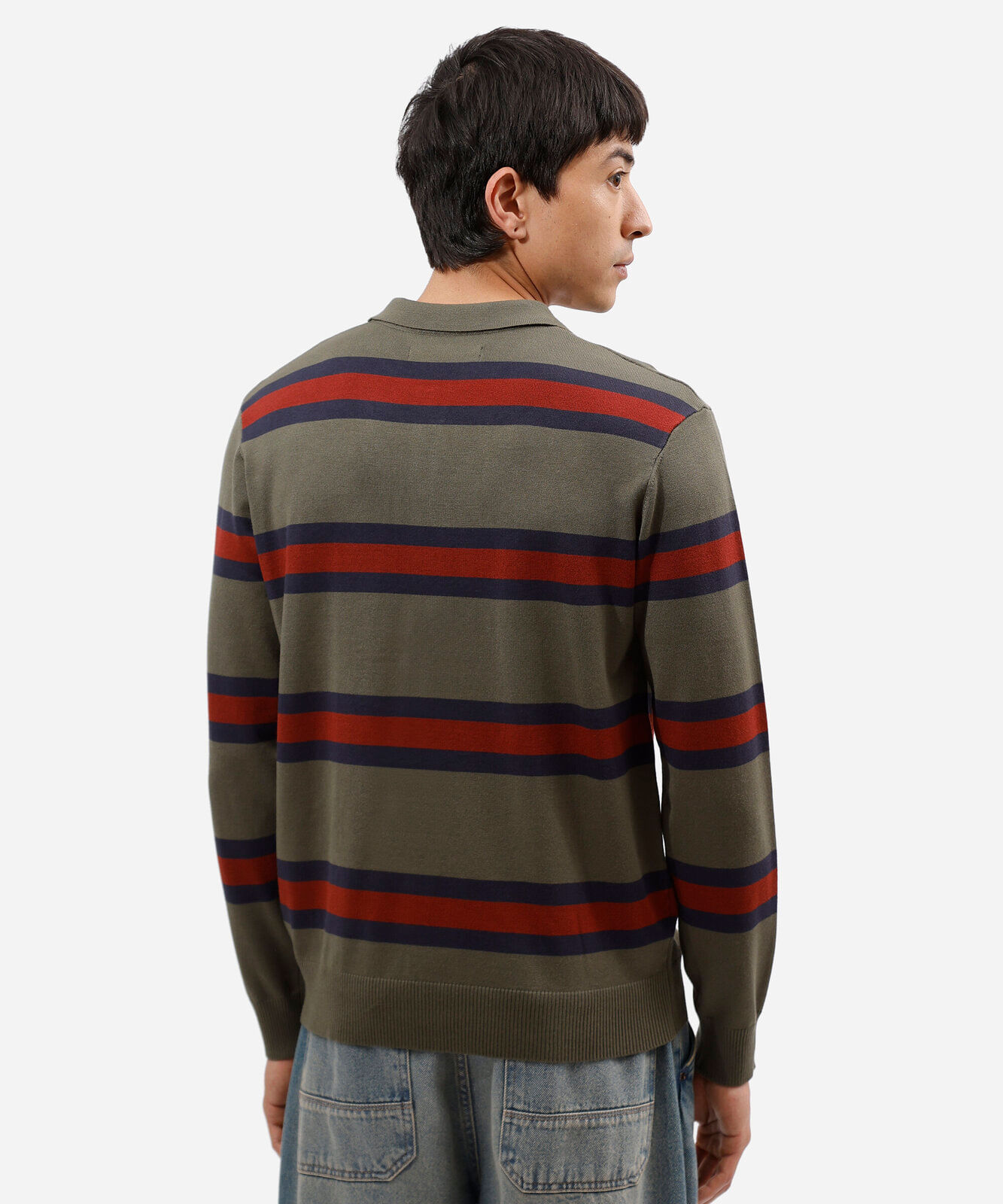 polo masculina de tricot manga longa listrada verde