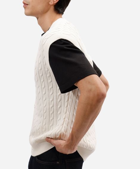 colete masculino de tricot gola v texturizado off white