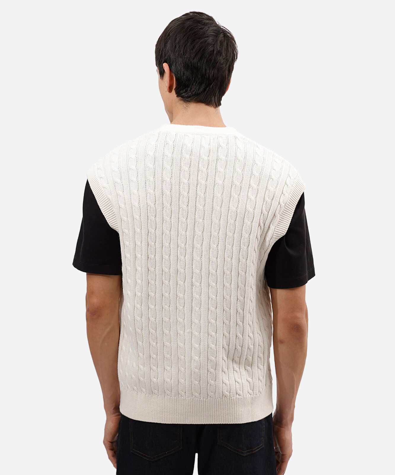colete masculino de tricot gola v texturizado off white
