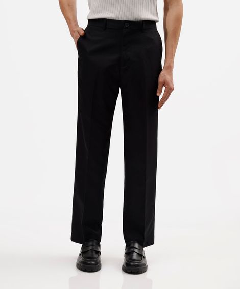 calça reta de alfaiataria masculina preta