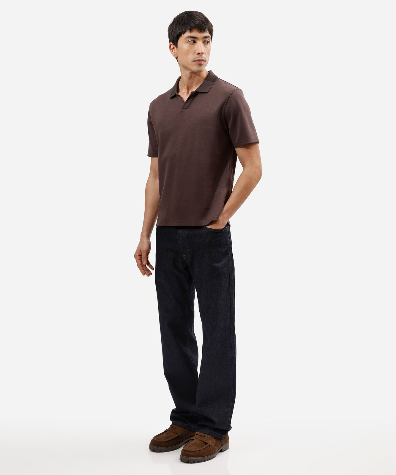 polo comfort masculina com manga curta marrom