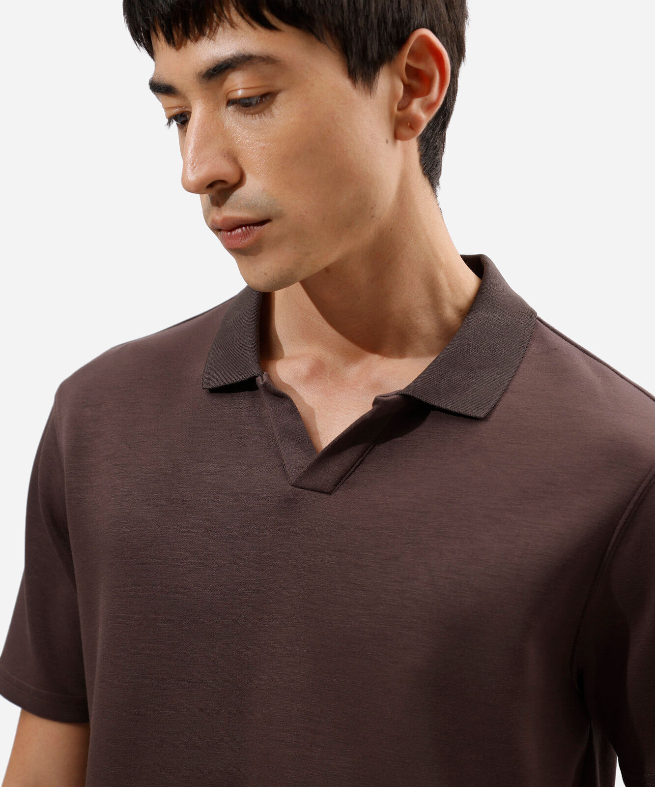 polo comfort masculina com manga curta marrom