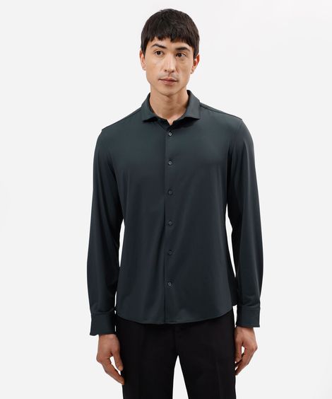camisa slim fit masculina de poliamida manga longa verde