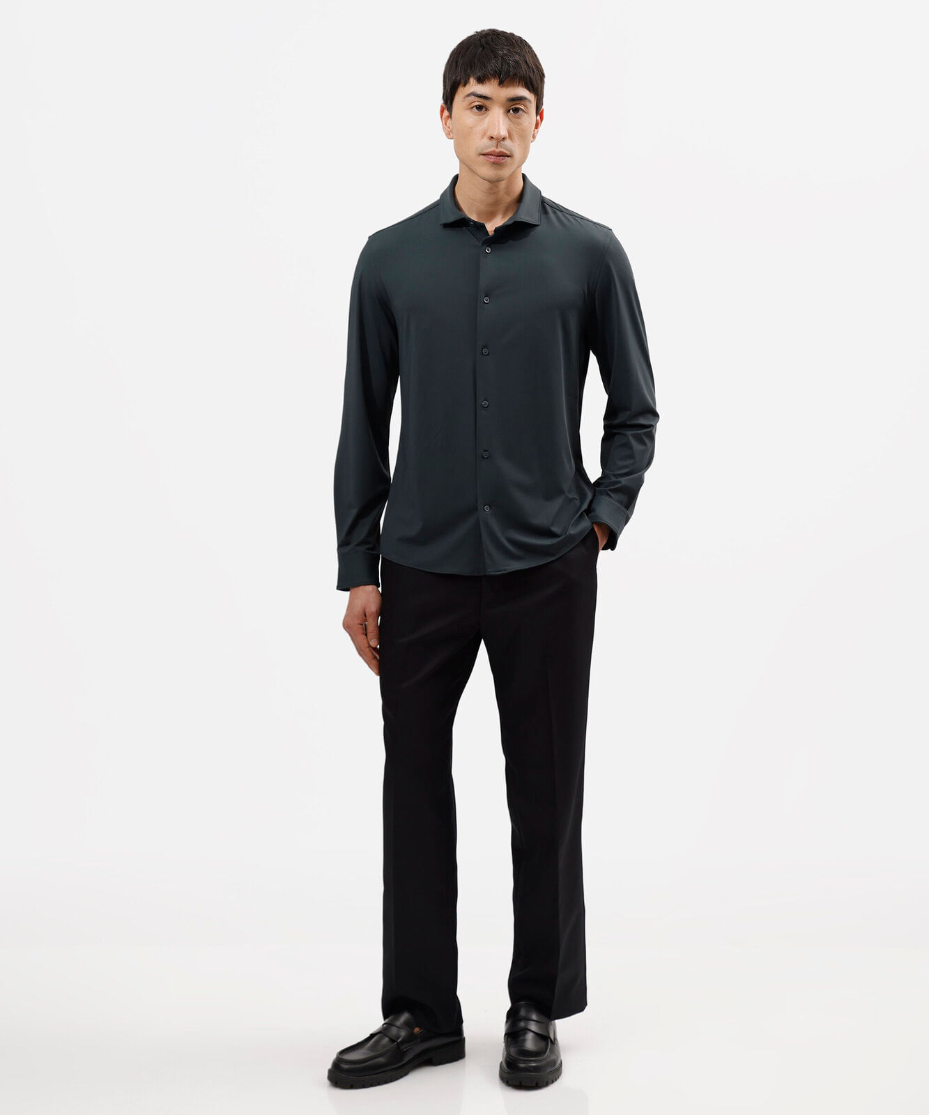 camisa slim fit masculina de poliamida manga longa verde