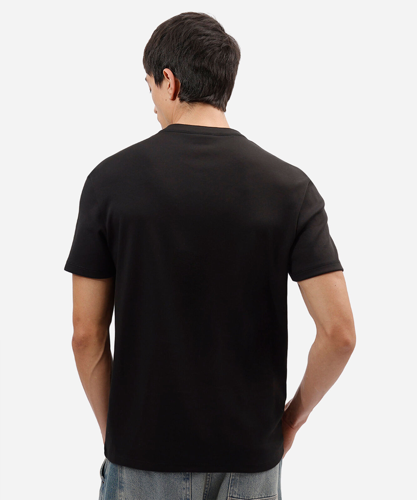 camiseta masculina de algodão peruano gola henley manga curta preta