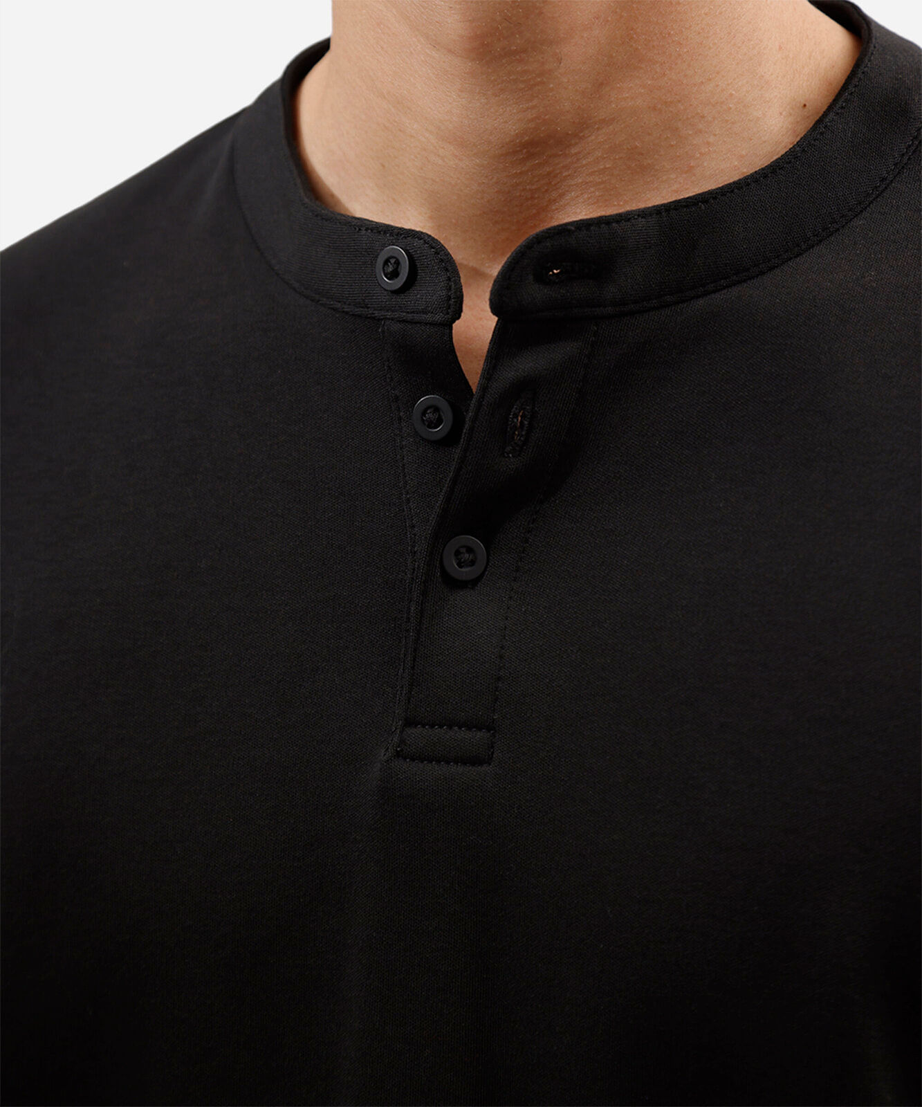 camiseta masculina de algodão peruano gola henley manga curta preta