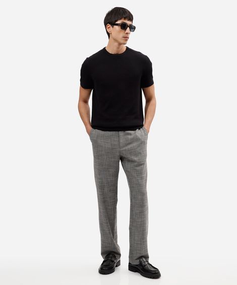 calça reta de alfaiataria masculina cós elástico cinza