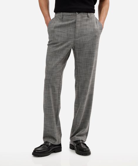 calça reta de alfaiataria masculina cós elástico cinza