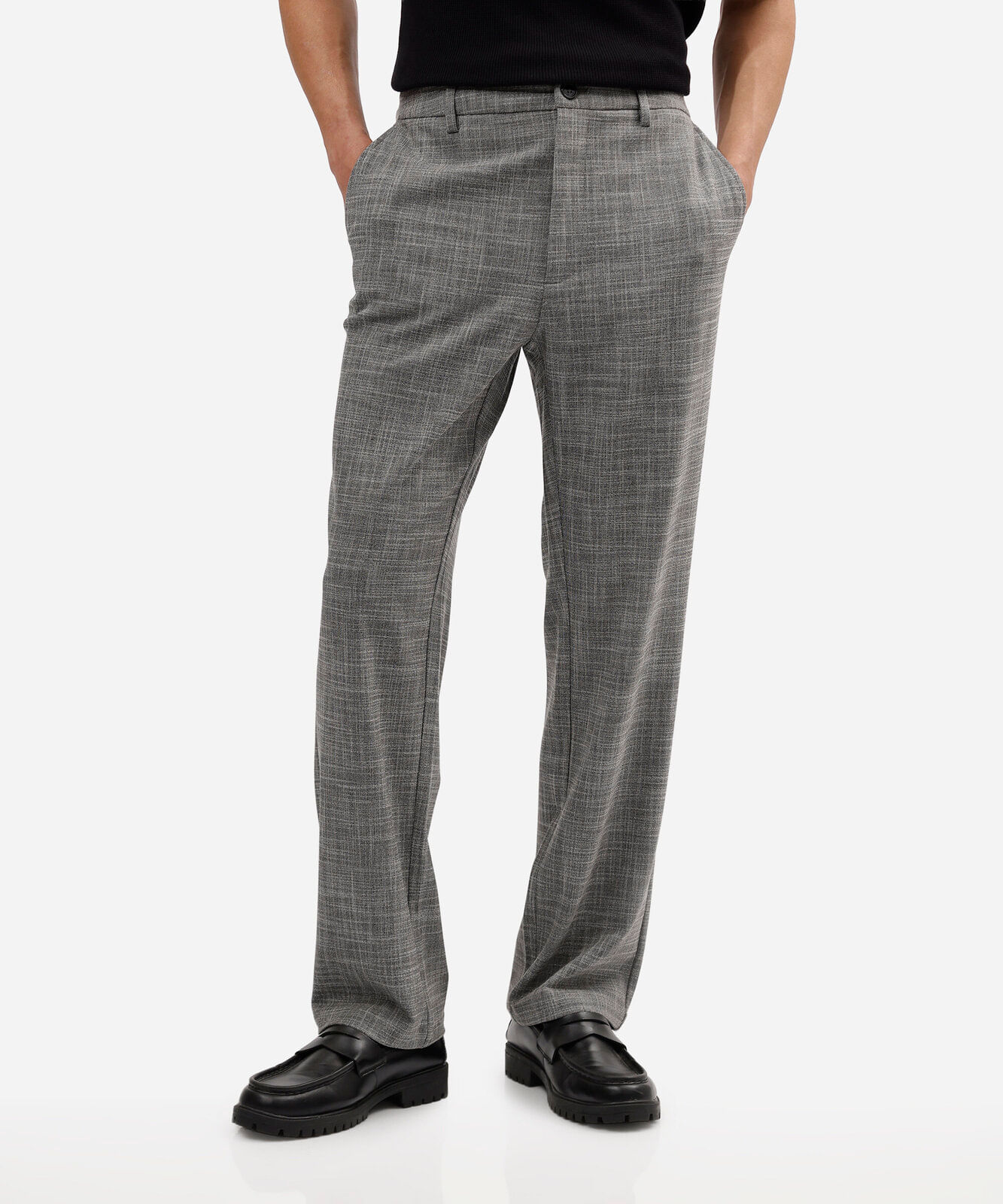 calça reta de alfaiataria masculina cós elástico cinza