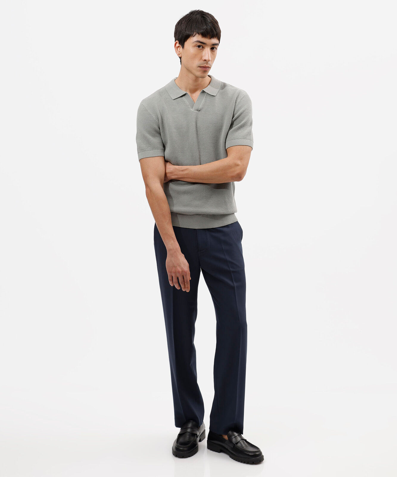 polo box fit masculina de tricot manga curta verde