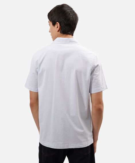 camisa comfort masculina de algodão manga curta listrada azul