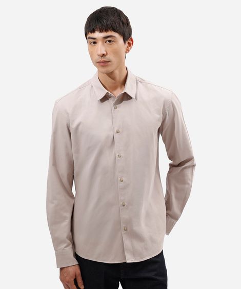 camisa masculina de sarja manga longa bege