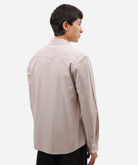 camisa masculina de sarja manga longa bege