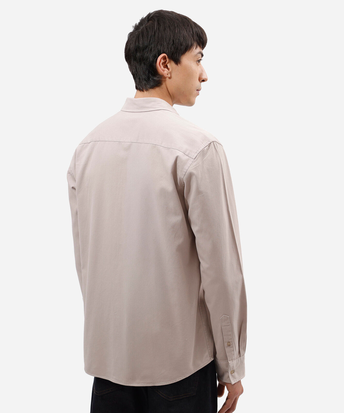 camisa masculina de sarja manga longa bege