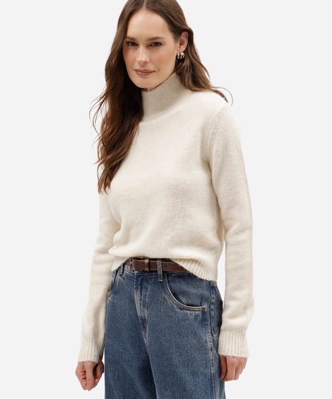 suéter feminino de tricot gola alta bege