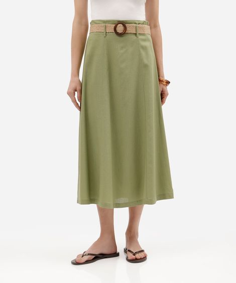 saia midi com linho cintura alta - verde