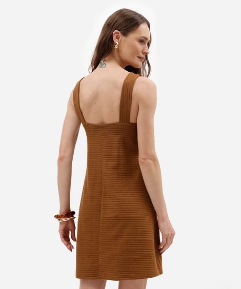 vestido curto feminino decote quadrado canelado bege