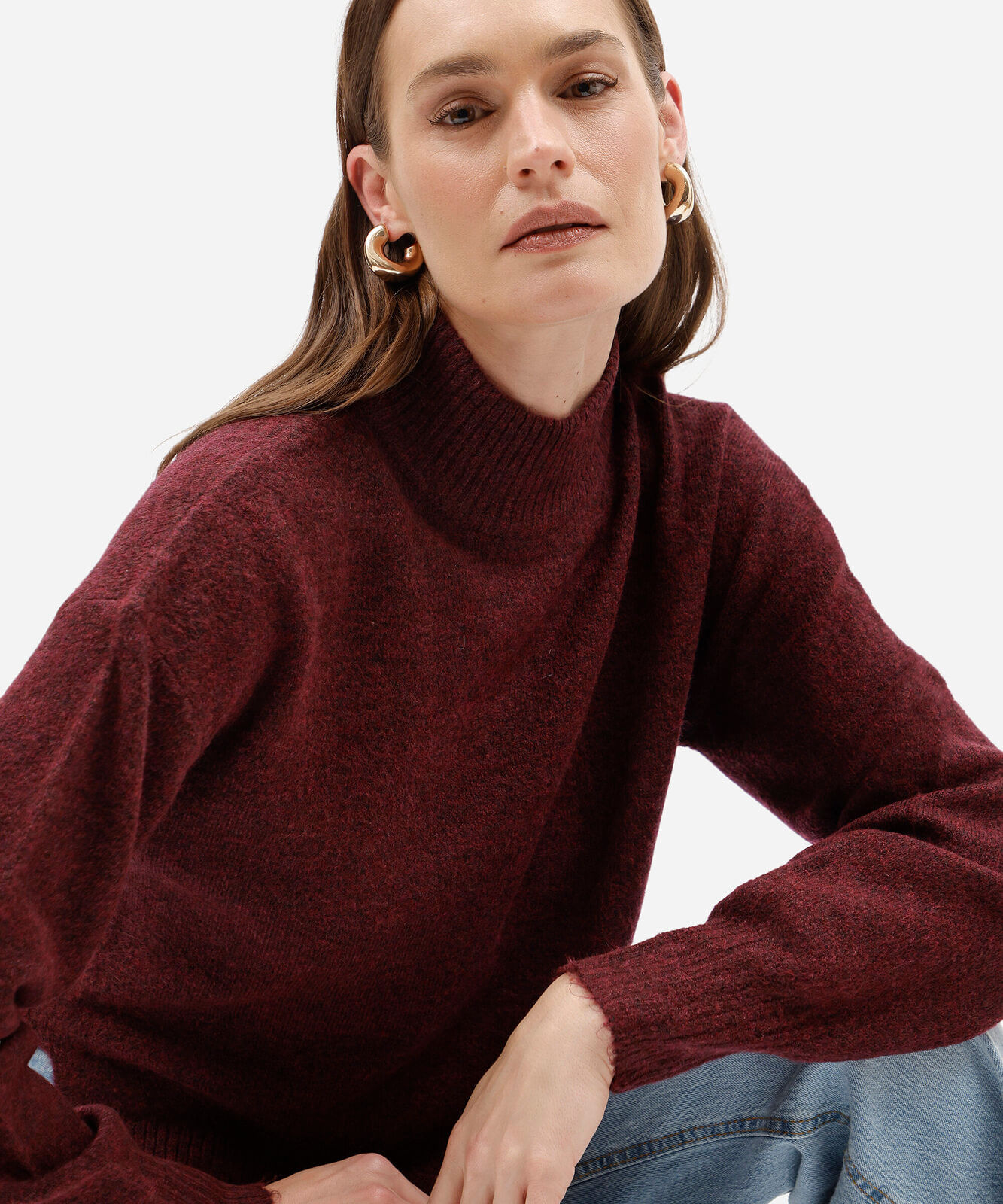 suéter feminino de tricot básico gola alta vinho