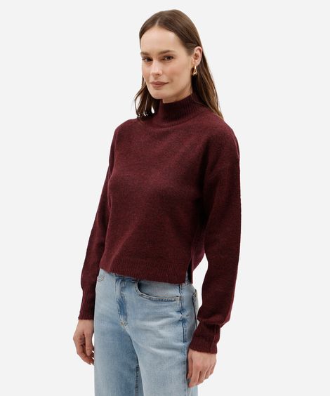 suéter feminino de tricot básico gola alta vinho