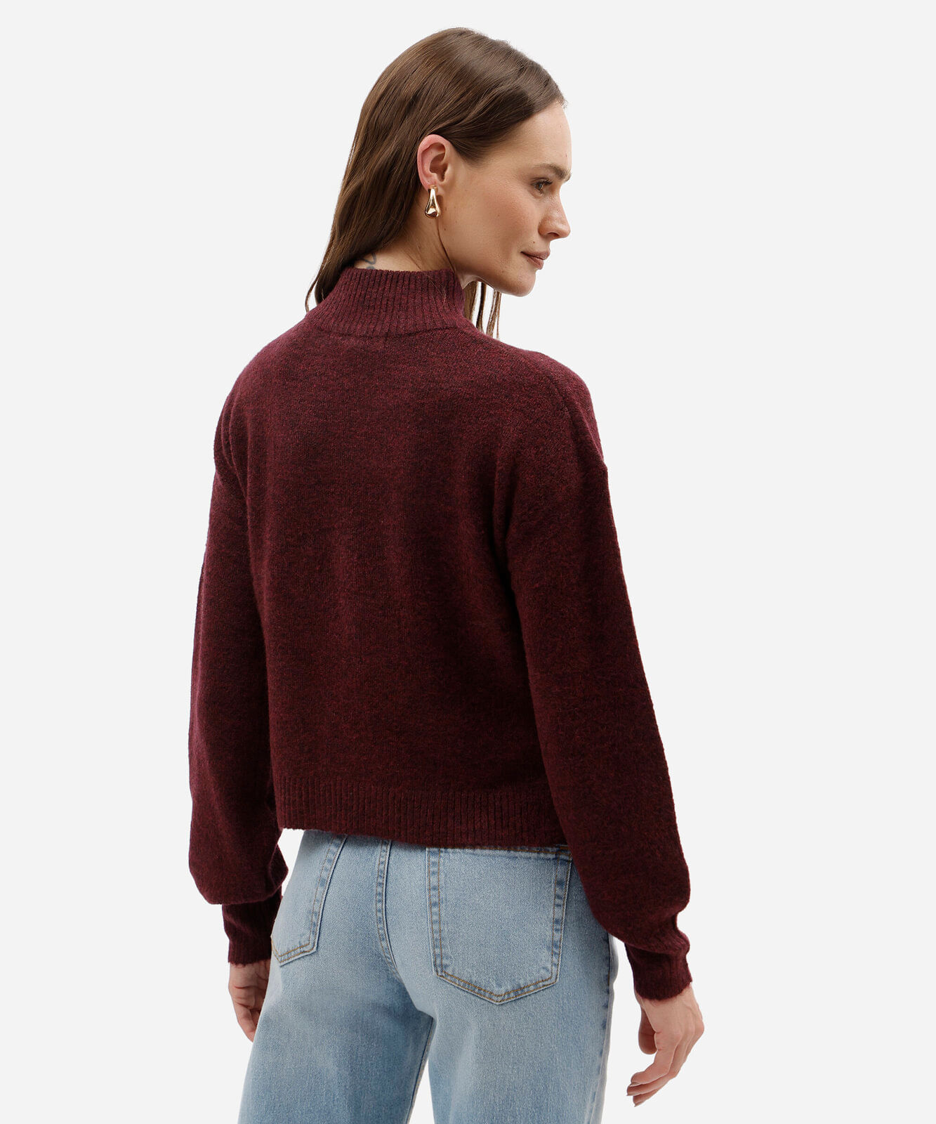 suéter feminino de tricot básico gola alta vinho