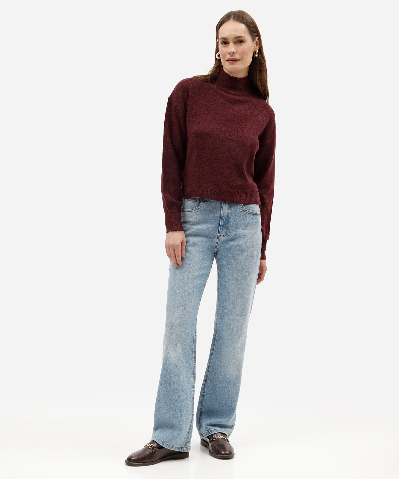 suéter feminino de tricot básico gola alta vinho