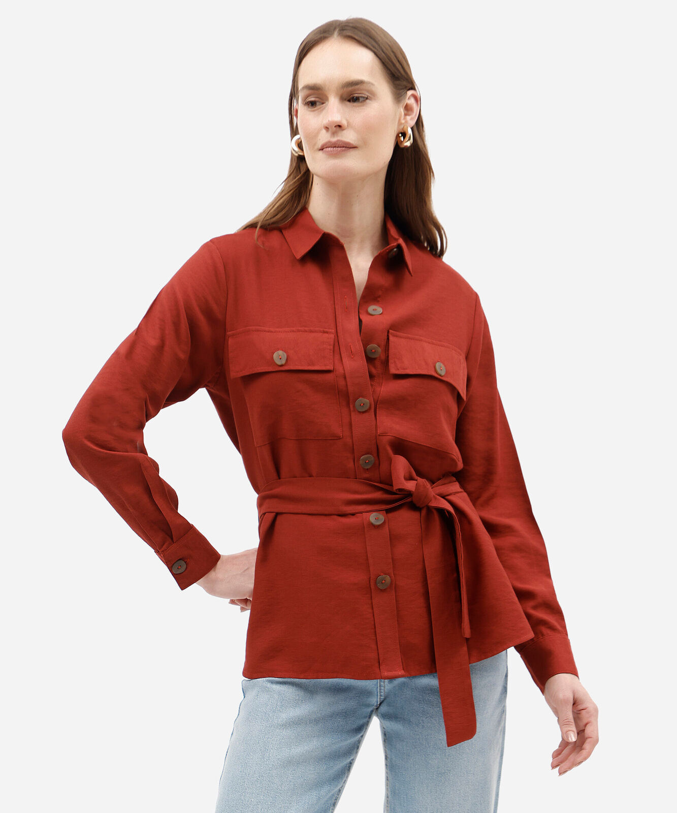 camisa feminina com viscose manga longa e amarração vinho