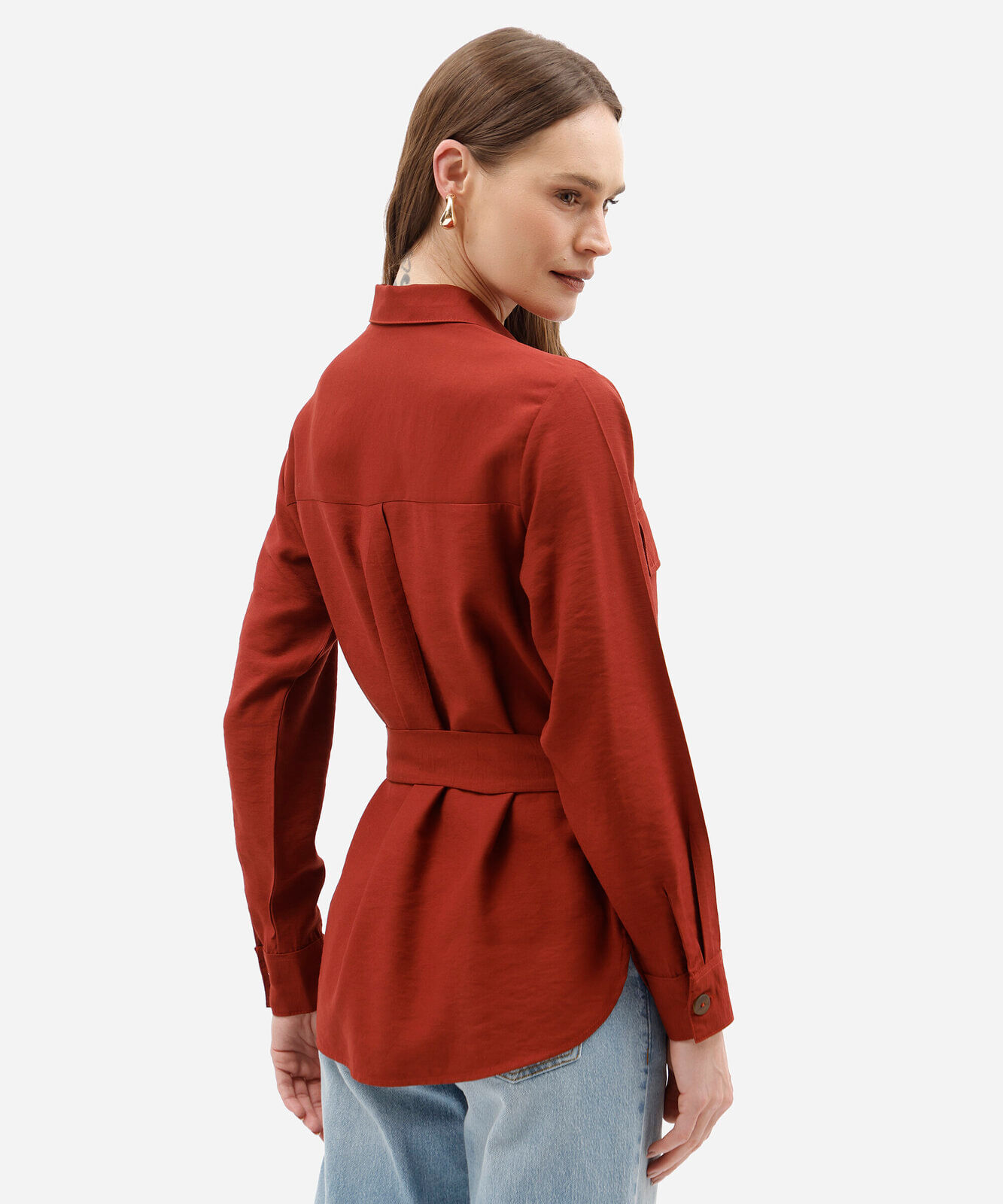 camisa feminina com viscose manga longa e amarração vinho